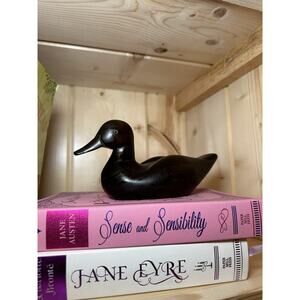 VINTAGE HAND CARVED WOOD DUCK DECOY FIGURINE GLASS EYES 14" CABIN DECOR